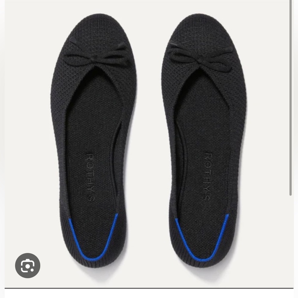 Rothy's Black Knit Ballet Flats with Blue Trim